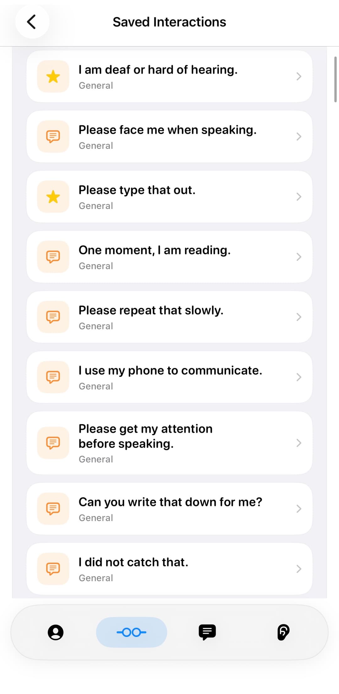 Saved Interactions screen preview